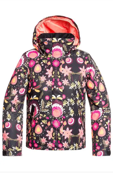 Куртка для сноуборда Roxy 18-19 Jetti Girl Black Folk Winter/Living Coral, цвет черный, размер 10 (дет.)
